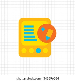 Icon of tablet computer with pencil and plus sign depicting edit icon 