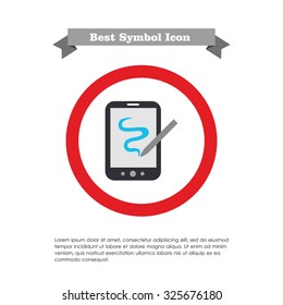 Icon of tablet computer with stylus