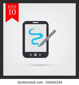Icon of tablet computer with stylus