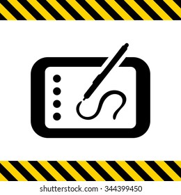 Icon of tablet computer with stylus drawing on screen
