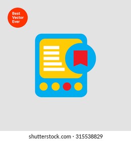 Icon of tablet computer with tag icon