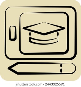 Icon Tablet Education. related to Learning symbol. hand drawn style. simple design illustration