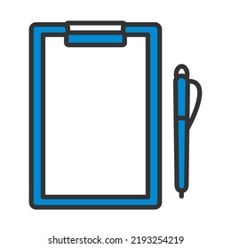 Icon Of Tablet And Pen. Editable Bold Outline With Color Fill Design. Vector Illustration.