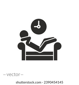 icon of taking a nap after work, free time on sofa, hands behind head, relaxation flat symbol on white background - vector illustration