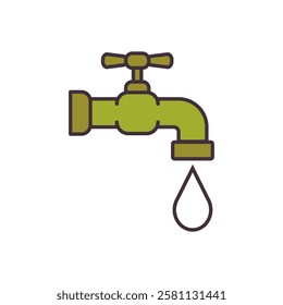  An icon of a tap with a droplet of water dripping from it. The importance of water conservation and responsible use of natural resources. We need to stop pollution of water sources and protect them. 