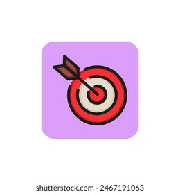 Icono del objetivo con flecha. Tiro con arco, dardos, juego. Concepto de competencia. Se puede utilizar para temas como Ocio, determinación, focalización