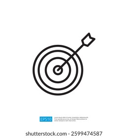 Icon of a target with an arrow hitting the center symbolizing achievement and focus in a competitive environment or strategy based goal setting.