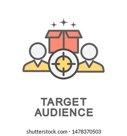 Icon target audience. A group of potential buyers of brand products. The thin contour lines with color fills.