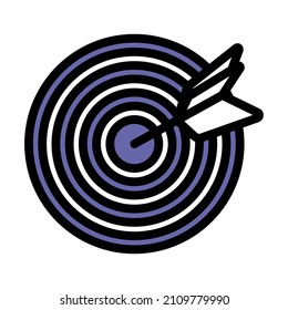 Icon Of Target With Dart. Editable Bold Outline With Color Fill Design. Vector Illustration.