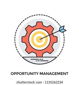 
Icon with target patterned gear with an arrow targeting the aim giving concept of opportunity management 
