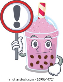 An icon of taro bubble tea cartoon design style with a sign board