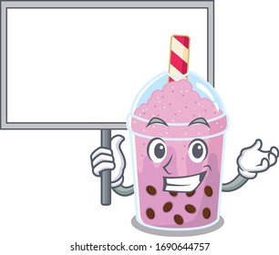 An icon of taro bubble tea mascot design style bring a board