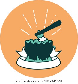 icon of a tattoo style axe in tree stump