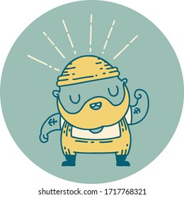icon of a tattoo style bearded man flexing bicep