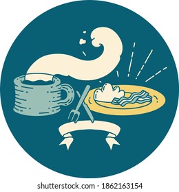 icon of a tattoo style breakfast and coffee