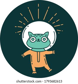 icon of a tattoo style cat in astronaut suit
