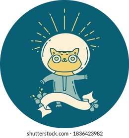 icon of a tattoo style cat in astronaut suit