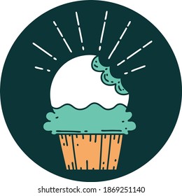 icon of a tattoo style cupcake with missing bite