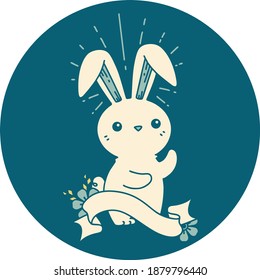 icon of a tattoo style cute bunny