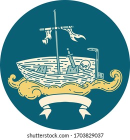 icono de un barco vacío con forma de tatuaje con cráneo