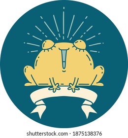 icon of a tattoo style happy frog