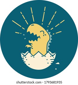 icon of a tattoo style hatching dinosaur
