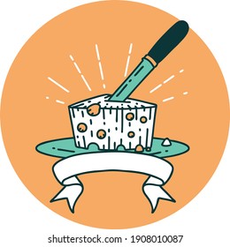 icono de un plato de queso al estilo de un tatuaje