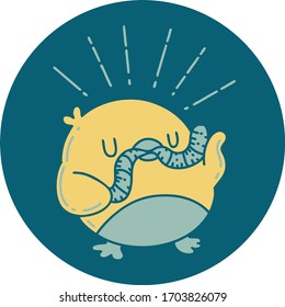 icon of a tattoo style robin with worm
