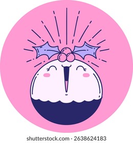 icon of a tattoo style singing christmas pudding in bright neon colors
