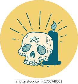 icon of a tattoo style spooky skull and candle