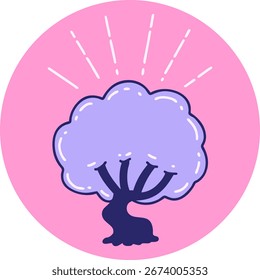 icon of a tattoo style tree in bright neon color