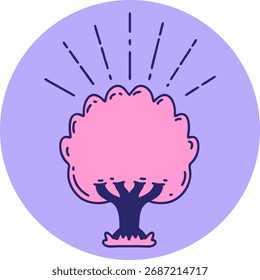 icon of a tattoo style tree in bright neon color