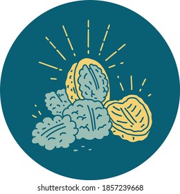 icon of a tattoo style walnuts with shell