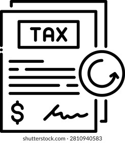 Icon of a tax document with a coin cycle arrow representing tax filing and financial processing related to inherited estate assets