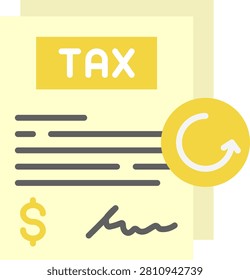 Icon of a tax document with a coin cycle arrow representing tax filing and financial processing related to inherited estate assets