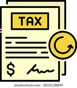 Icon of a tax document with a coin cycle arrow representing tax filing and financial processing related to inherited estate assets
