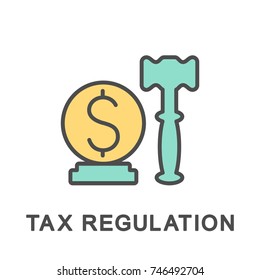 Icon tax regulation. Legal regulation of the tax system. The thin contour lines with color fills.