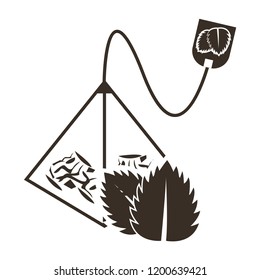 Icon tea bag pyramid with a taste of mint or lemon balm. Logo in flat style on a white background.