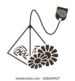 Icon tea bag pyramid with a taste of wild rose. Logo in flat style on a white background.