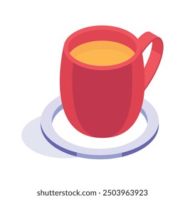 An icon of tea cup in isometric design style, editable icon hot beverages concept