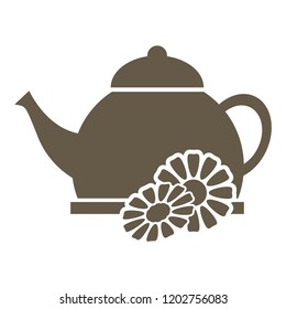Icon tea kettle with the taste or aroma of chamomile. Vector isolated icon on white background.