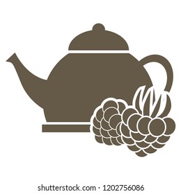 Icon tea kettle with taste or aroma of raspberry. Vector isolated icon on white background.