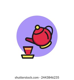 Icon of tea pot and cup. Kettle, dish, teapot. Teatime concept. Can be used for topics like hot beverages, breakfast, cafe.