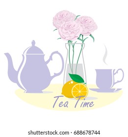 Icon tea time.Flat vector illustration.