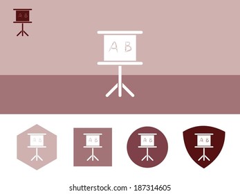 Icon of Teaching Stand Board on colorful background with four other buttons with color shades. Eps-10