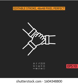 Icon team hands together, business partnership concept, line icon vector. Editable strokes, 48x48 pixel perfect.