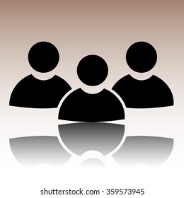 Icon of team work. Black vector illustration with reflection.