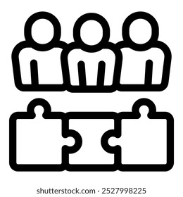 Icon of a team working together to connect puzzle pieces as a symbol of collaboration