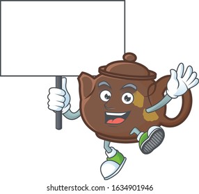 An icon of teapot cartoon character style bring board