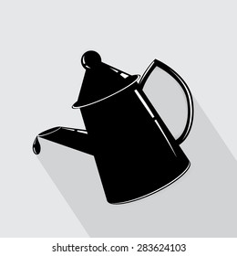 icon teapot. A teapot with a drop on a gray background